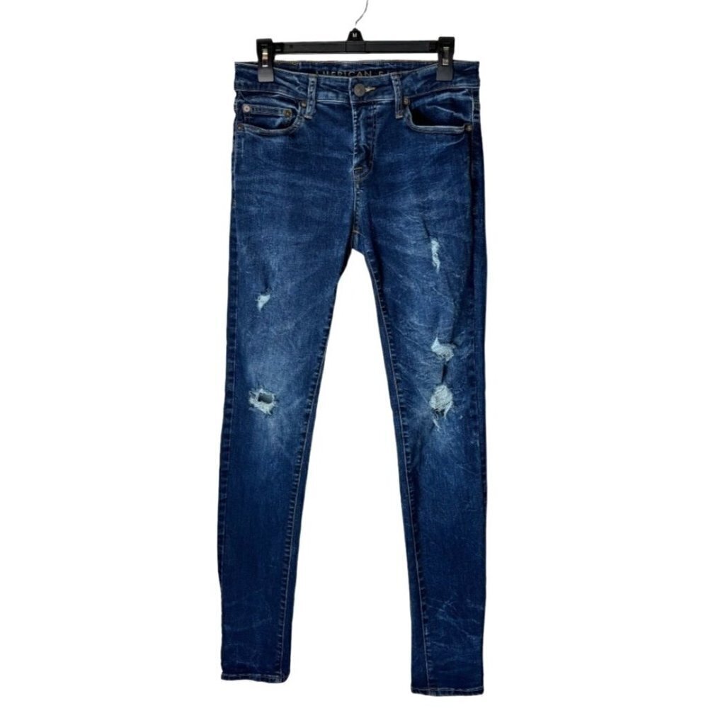 American Eagle Mens Blue Medium Wash Next‎ Level Flex Distressed Jeans 30 x 34